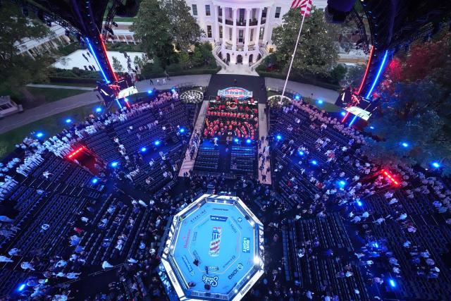 People arrive for UFC Freedom 250 fights on the South Lawn of the White House, in Washington, DC, on June 14, 2026. (Photo by Alex Brandon / POOL / AFP)