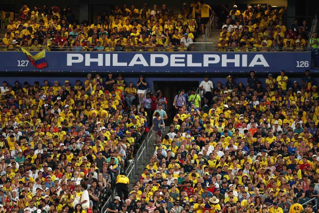 Ecuadorian fans attend the 2026 World Cup Group E football match between Ivory Coast and Ecuador at the Philadelphia Stadium in Philadelphia on June 14, 2026.  (Photo by CHARLY TRIBALLEAU / AFP)