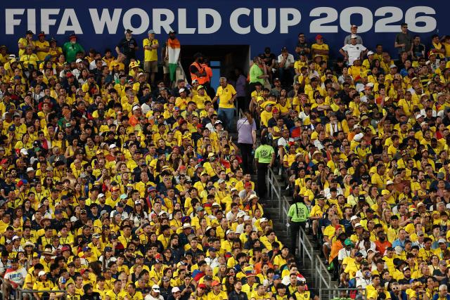 Ecuadorian fans attend the 2026 World Cup Group E football match between Ivory Coast and Ecuador at the Philadelphia Stadium in Philadelphia on June 14, 2026.  (Photo by CHARLY TRIBALLEAU / AFP)