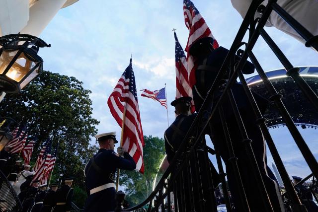 Members of the honour guard stand, ahead of the UFC Freedom 250 at the White House in Washington, DC, on June 14, 2026. (Photo by Elizabeth Frantz / POOL / AFP)