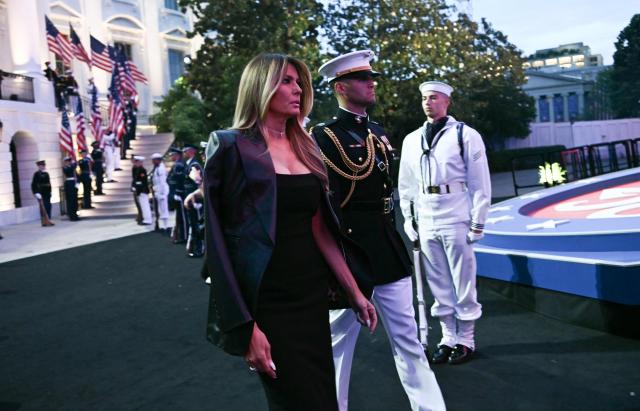US First Lady Melania Trump arrives ahead of the "UFC Freedom 250" mixed martial arts event on the South Lawn of the White House in Washington, DC, June 14, 2026. (Photo by Brendan SMIALOWSKI / AFP)