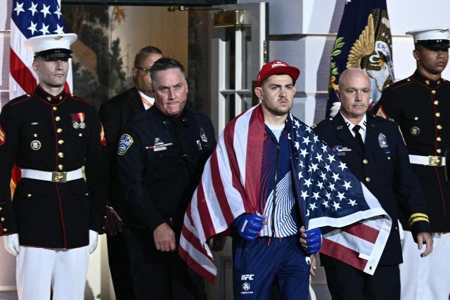 Mixed martial artist America's Steve Garcia arrives ahead of the "UFC Freedom 250" mixed martial arts event on the South Lawn of the White House in Washington, DC, June 14, 2026. (Photo by Brendan SMIALOWSKI / AFP)