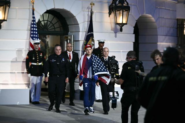 Mixed martial artist America's Steve Garcia arrives ahead of the "UFC Freedom 250" mixed martial arts event on the South Lawn of the White House in Washington, DC, June 14, 2026. (Photo by Brendan SMIALOWSKI / AFP)