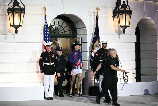 Mixed martial artist Brazil's Diego Lopes arrives ahead of the "UFC Freedom 250" mixed martial arts event on the South Lawn of the White House in Washington, DC, June 14, 2026. (Photo by Brendan SMIALOWSKI / AFP)