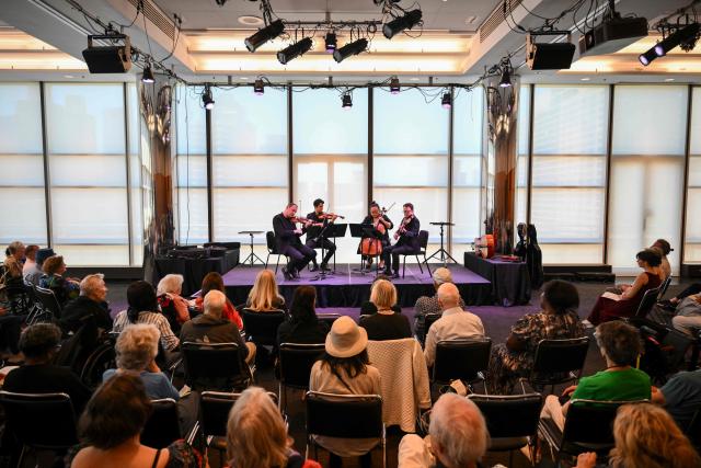 Attendees participate in “Lincoln Center Moments”, a first-of-its-kind performance-based program created specifically for people living with dementia and their caregivers at Lincoln Center, in New York, on June 3, 2026. Dementia is an umbrella term for debilitating symptoms that can result in memory loss as well as impair movement and daily life. Alzheimer's Disease accounts for the majority of cases, but a range of risk factors and conditions can trigger the symptoms. According to the World Health Organization, as of 2021 some 57 million people had dementia globally, and there are approximately 10 million new cases each year. The condition is progressive, and there is no cure. (Photo by ANGELA WEISS / AFP)