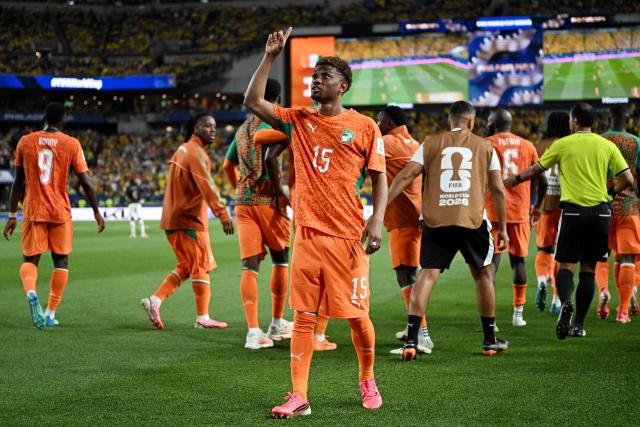 Ivory Coast's forward #15 Amad Diallo celebrates scoring his team's first goal during the 2026 World Cup Group E football match between Ivory Coast and Ecuador at the Philadelphia Stadium in Philadelphia on June 14, 2026.  (Photo by MAURO PIMENTEL / AFP)