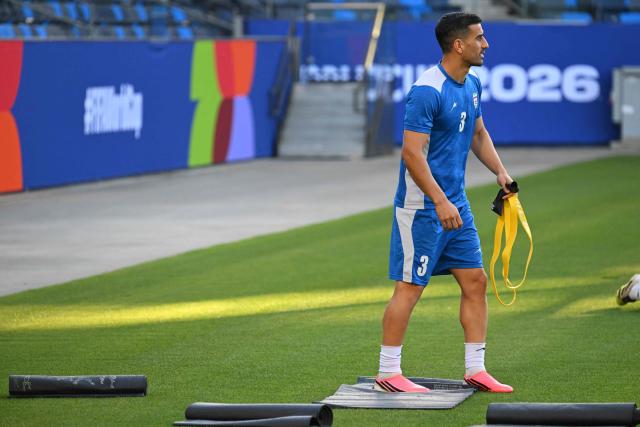 Iran's defender #03 Ehsan Hajsafi takes part in a training session at Carson Sports Park in Carson, California on June 14, 2026, on the eve of the 2026 World Cup football match between Iran and New Zealand.  (Photo by Patrick T. Fallon / AFP)