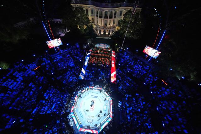 The ring and the White House are seen during UFC Freedom 250 on the South Lawn of the White House, in Washington, DC, onJune 14, 2026. (Photo by Alex Brandon / POOL / AFP)