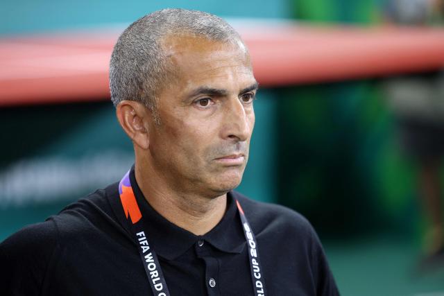 Tunisia's French head coach Sabri Lamouchi looks on ahead of the 2026 World Cup Group F football match between Sweden and Tunisia at the Monterrey Stadium in Guadalupe on June 14, 2026.  (Photo by Julio Cesar AGUILAR / AFP)