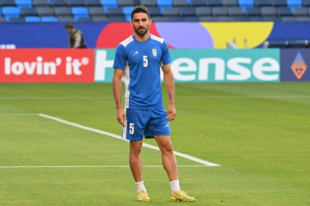 Iran's defender #05 Milad Mohammadi takes part in a training session at Carson Sports Park in Carson, California on June 14, 2026, on the eve of the 2026 World Cup football match between Iran and New Zealand.  (Photo by Patrick T. Fallon / AFP)