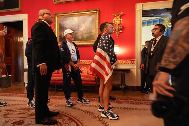 Brazil's mixed martial artist Mauricio Ruffy waits in the Red Room of the White House before his lightweight bout with America's mixed martial artist Michael Chandler during UFC Freedom 250 on the South Lawn of the White House, in Washington, DC, on June 14, 2026. (Photo by Jacquelyn Martin / POOL / AFP)