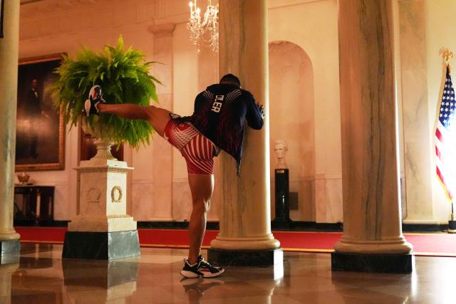 Brazil's mixed martial artist Mauricio Ruffy stretches in the White House before his lightweight bout with America's mixed martial artist Michael Chandler, during UFC Freedom 250 on the South Lawn of the White House, in Washington, DC, on June 14, 2026. (Photo by Jacquelyn Martin / POOL / AFP)