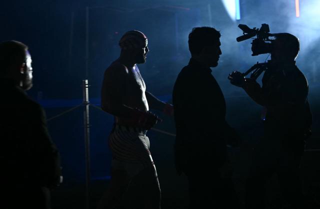 Mixed martial artist US's Josh Hokit leaves after defeating US's Derrick Lewis in their heavyweight bout during the "UFC Freedom 250" mixed martial arts event on the South Lawn of the White House in Washington, DC, June 14, 2026. (Photo by Brendan SMIALOWSKI / AFP)