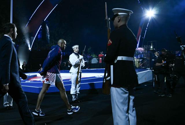 French mixed martial artist Ciryl Gane arrives for his heavyweight bout against Brazil's Alex Pereira during the "UFC Freedom 250" mixed martial arts event on the South Lawn of the White House in Washington, DC, June 14, 2026. (Photo by Brendan SMIALOWSKI / AFP)
