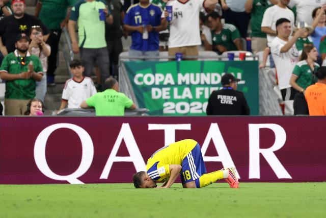 Sweden's midfielder #18 Yasin Ayari celebrates scoring his team's fifth goal during the 2026 World Cup Group F football match between Sweden and Tunisia at the Monterrey Stadium in Guadalupe on June 14, 2026.  (Photo by Julio Cesar AGUILAR / AFP)