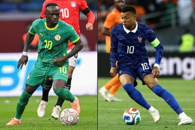 This combination of pictures created on June 14, 2026 shows
Senegal's forward #10 Sadio Mane outpasses Egypt's forward #10 Mohamed Salah during the Africa Cup of Nations (CAN) semi-final football match between Senegal and Egypt at the Grand stadium in Tangiers on January 14, 2026, and France's forward #10 Kylian Mbappe controls the ball during the international friendly football match between France and Ivory Coast ahead of the 2026 FIFA World Cup football tournament at the Stade de la Beaujoire in Nantes, western France, on June 4, 2026.. France and Senegal will meet in a 2026 World Cup Group I football match at the New York/New Jersey Stadium in East Rutherford on June 16, 2026. (Photo by SEBASTIEN BOZON and FRANCK FIFE / AFP)
