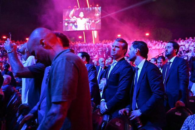 US Secretary of Defense Pete Hegseth attends the "UFC Freedom 250" mixed martial arts event on the South Lawn of the White House in Washington, DC, June 14, 2026. (Photo by Kent NISHIMURA / AFP)