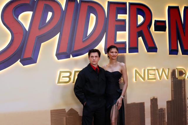 US actress Zendaya and British actor Tom Holland pose during a photocall for « Spider-Man: brand new day »  movie in a hotel in Madrid on June 15, 2026. (Photo by Thomas COEX / AFP)