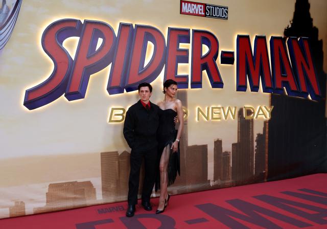 US actress Zendaya and British actor Tom Holland pose during a photocall for « Spider-Man: brand new day »  movie in a hotel in Madrid on June 15, 2026. (Photo by Thomas COEX / AFP)