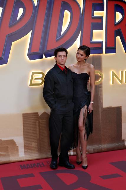 US actress Zendaya and British actor Tom Holland pose during a photocall for « Spider-Man: brand new day »  movie in a hotel in Madrid on June 15, 2026. (Photo by Thomas COEX / AFP)