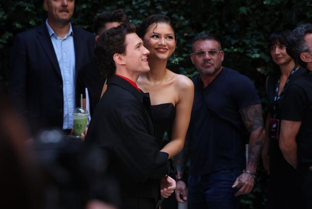 US actress Zendaya and British actor Tom Holland react during a photocall for « Spider-Man: brand new day »  movie in a hotel in Madrid on June 15, 2026. (Photo by Thomas COEX / AFP)