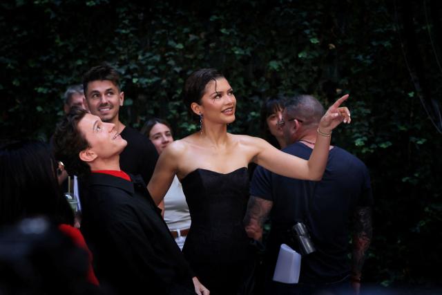 US actress Zendaya and British actor Tom Holland react during a photocall for « Spider-Man: brand new day »  movie in a hotel in Madrid on June 15, 2026. (Photo by Thomas COEX / AFP)