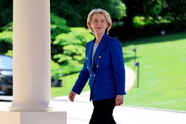 European Commission President Ursula van der Leyen arrives to the Hotel Royal ahead of the start of the G7 summit, in Evian, eastern France, on June 15, 2026. A G7 summit is set to take place June 15 to 17 in the French town of Evian-les-Bains near Switzerland and it will be attended by country leaders as well as the EU's foreign policy chief and ministers from Brazil, Canada, the United Arab Emirates and Turkey. (Photo by Ludovic MARIN / AFP)