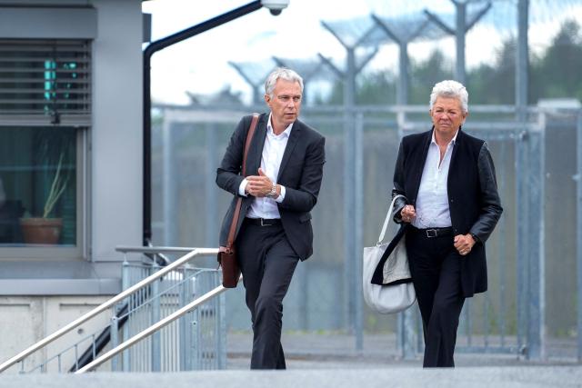 Ellen Holager Andenaes (R) and Petar Sekulic, defence lawyers of the Norwegian Crown Princess Mette-Marit's son Marius Borg Hoiby, leave Ila Detention and Security Prison where Hoiby is being held in custody, in Eiksmarka, Baerum municipality, outside Oslo on June 15, 2026. An Oslo court on June 15 sentenced Hoiby to four years in prison on two counts of rape and other offences, in a high-profile scandal that has rocked the monarchy. Marius Borg Hoiby, 29, Mette-Marit's son from a relationship prior to her 2001 marriage to Crown Prince Haakon, was accused of 40 charges, from rape to traffic violations, carrying a maximum possible sentence of 16 years in prison. (Photo by Javad Parsa / NTB / AFP) / Norway OUT