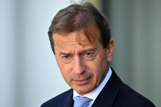 Airbus CEO Guillaume Faury looks on during a visit of the new Airbus A320 assembly line during its inauguration at the Airbus site in Cornebarrieu, south-western France on June 15, 2026. (Photo by Lionel BONAVENTURE / AFP)