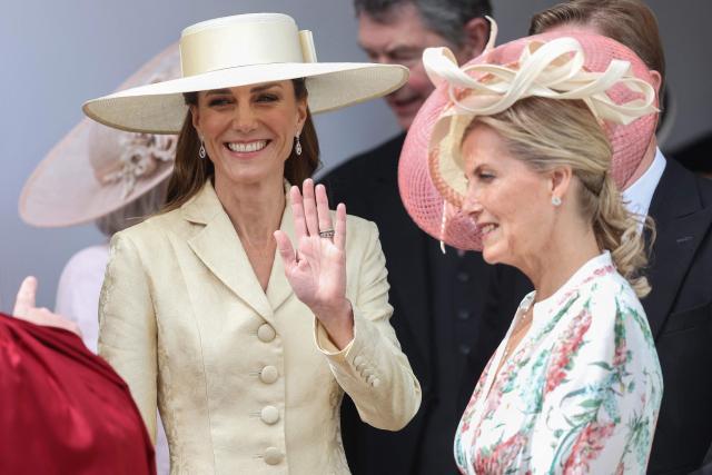 Britain's Catherine, Princess of Wales (L) and Sophie, Duchess of Edinburgh (R) attend the annual Order of the Garter service at St. George's Chapel in Windsor Castle, west of London, on June 15, 2026. The Order of the Garter is the oldest and most senior Order of Chivalry in Britain, established by King Edward III nearly 700 years ago. (Photo by Chris Jackson / POOL / AFP)