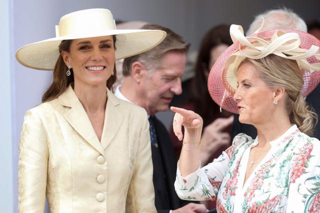 Britain's Catherine, Princess of Wales (L) and Sophie, Duchess of Edinburgh (R) attend the annual Order of the Garter service at St. George's Chapel in Windsor Castle, west of London, on June 15, 2026. The Order of the Garter is the oldest and most senior Order of Chivalry in Britain, established by King Edward III nearly 700 years ago. (Photo by Chris Jackson / POOL / AFP)