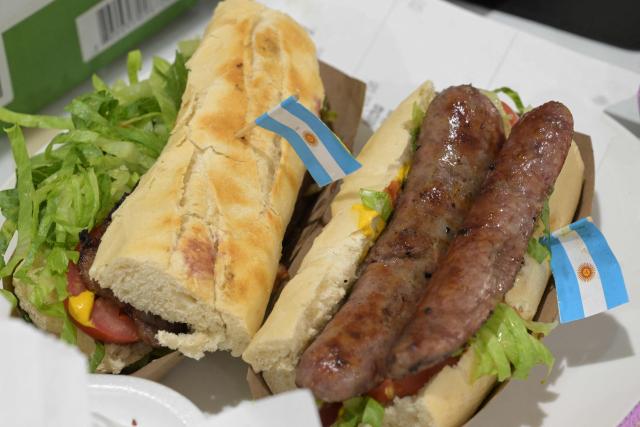 A photos shows choripan at "Los Hornos" restaurant that caters Argentinian barbecue specialties, near Kansas City, Missouri, United States on June 14, 2026, ahead of the 2026 World Cup football match between Argentina and Algeria. (Photo by JUAN MABROMATA / AFP)
