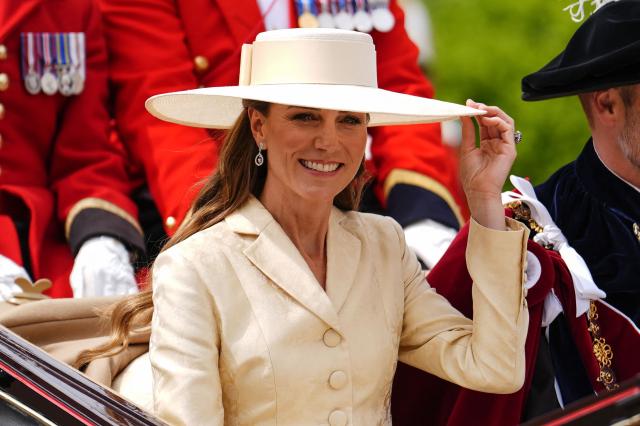 Britain's Catherine, Princess of Wales smiles as she depart after attending the annual Order of the Garter service at St. George's Chapel in Windsor Castle, west of London, on June 15, 2026. The Order of the Garter is the oldest and most senior Order of Chivalry in Britain, established by King Edward III nearly 700 years ago. (Photo by Jordan Pettitt / POOL / AFP)