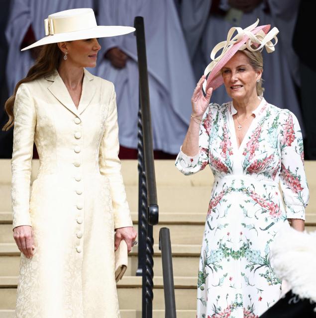 Britain's Catherine, Princess of Wales (L) and Britain's Sophie, Duchess of Edinburgh leave after attending the Order of the Garter service at St. George's Chapel in Windsor Castle, west of London, on June 15, 2026. The Order of the Garter is the oldest and most senior Order of Chivalry in Britain, established by King Edward III nearly 700 years ago. (Photo by Henry NICHOLLS / POOL / AFP)