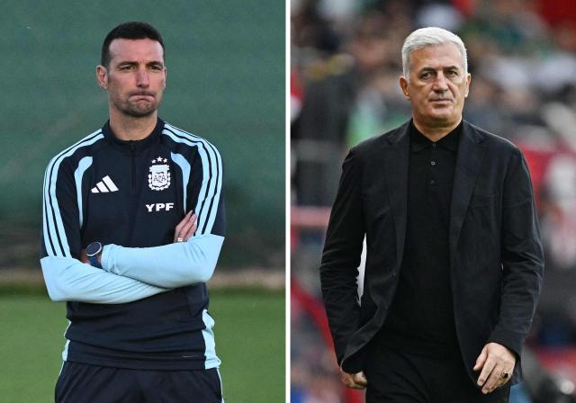(COMBO) This combination of file photos created on June 15, 2026, shows Argentina's head coach Lionel Scaloni in Algorfa on November 11, 2025 (L); and Algeria's Bosnian head coach Vladimir Petkovic in Rabat on December 31, 2025. Argentina and Algeria will meet in an 2026 World Cup Group J football match at the Kansas City Stadium in Kansas City on June 16, 2026. (Photo by Jose Jordan and Gabriel BOUYS / AFP)