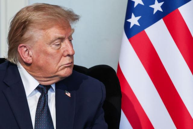 US President Donald Trump speaks during a bilateral meeting with France's President on the sidelines of the G7 summit, in Evian, central-eastern France on June 15, 2026. A G7 summit is set to take place June 15 to 17 in the French town of Evian-les-Bains near Switzerland and it will be attended by country leaders as well as the EU's foreign policy chief and ministers from Brazil, Canada, the United Arab Emirates and Turkey. (Photo by Ludovic MARIN / POOL / AFP)