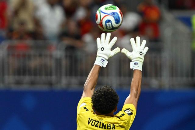 Cape Verde's goalkeeper #01 Vozinha makes a save during the 2026 World Cup Group H football match between Spain and Cape Verde at the Atlanta Stadium in Atlanta on June 15, 2026.  (Photo by Roberto SCHMIDT / AFP)