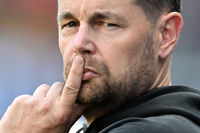 (FILES) Lens' French head coach Pierre Sage looks on before the L1 French football match between Le Havre AC (HAC) and RC Lens, at the Oceane Stadium, in Le Havre, Northwestern France, on August 24, 2025. Crystal Palace hired Pierre Sage as their new manager on June 15, 2026 to replace Oliver Glasner, who left the UEFA Conference League winners at the end of the season. Sage agreed a three-year contract with the Premier League club after impressing at French side Lens last term. "It's amazing to be here at Crystal Palace. I am excited by the history of the club, and by recent seasons," Sage said. (Photo by Lou BENOIST / AFP)