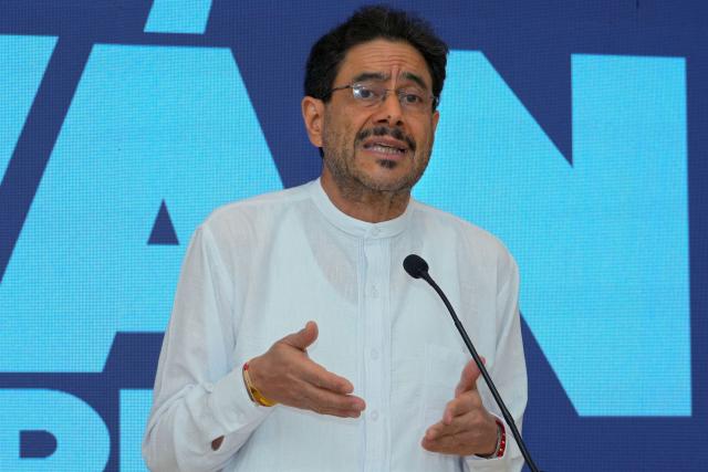 Colombia's presidential candidate for the Pacto Historico party, Ivan Cepeda, speaks during press conference in Barranquilla, Colombia, on June 15, 2026. Colombia will hold the runoff presidential election on June 21. (Photo by Vanexa Romero / AFP)