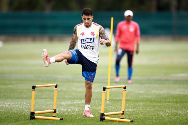 Colombia's midfielder #14 Gustavo Puerta takes part in  a training session at Academia Atlas FC in Guadalajara, Mexico, on June 15, 2026, during the 2026 World Cup football tournament. (Photo by Ulises RUIZ / AFP)