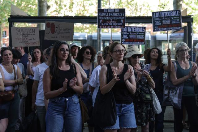 Protestors gather outside Toulouse courthouse to demand a law against violence towards minors following the death of 11-year Lyhanna, in Toulouse, on June 15, 2026. (Photo by Valentine CHAPUIS / AFP)