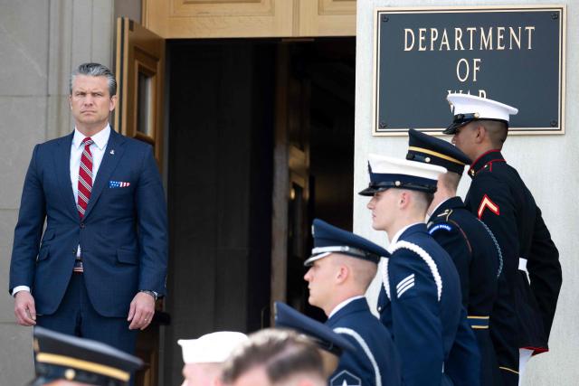 US Secretary of Defense Pete Hegseth waits for the arrival of Ecuadorian President Daniel Noboa during an honor cordon welcoming ceremony at the Pentagon in Washington, DC on June 15, 2026. (Photo by SAUL LOEB / AFP)