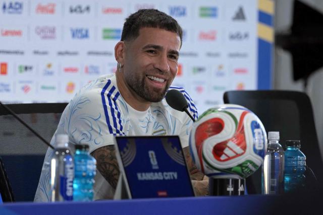 Argentina's defender #19 Nicolas Otamendi gives an MD-1 press conference at the Kansas City Stadium in Kansas City on June 15, 2026, on the eve of the 2026 World Cup Group J football match between Argentina and Algeria.  (Photo by JUAN MABROMATA / AFP)