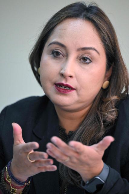 Ecuador's Risk Management Secretary Carolina Lozano speaks during an interview with AFP at her office in Quito on June 15, 2026. Ecuador estimates that the impact of the 2026–27 El Niсo will be "moderate" in its territory, where the climate phenomenon has left hundreds dead and caused multimillion-dollar losses in previous years, the Risk Management secretary told AFP on June 15, 2026. (Photo by Rodrigo BUENDIA / AFP)