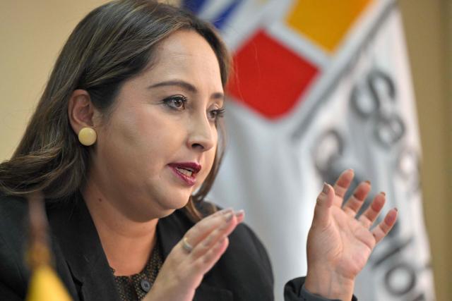 Ecuador's Risk Management Secretary Carolina Lozano speaks during an interview with AFP at her office in Quito on June 15, 2026. Ecuador estimates that the impact of the 2026–27 El Niсo will be "moderate" in its territory, where the climate phenomenon has left hundreds dead and caused multimillion-dollar losses in previous years, the Risk Management secretary told AFP on June 15, 2026. (Photo by Rodrigo BUENDIA / AFP)