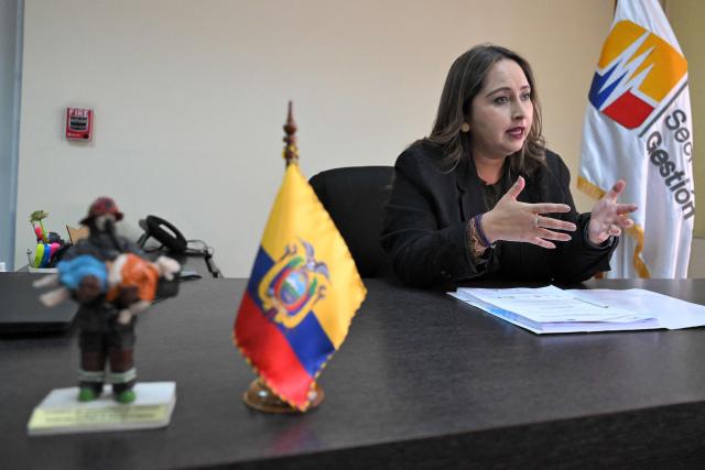 Ecuador's Risk Management Secretary Carolina Lozano speaks during an interview with AFP at her office in Quito on June 15, 2026. Ecuador estimates that the impact of the 2026–27 El Niсo will be "moderate" in its territory, where the climate phenomenon has left hundreds dead and caused multimillion-dollar losses in previous years, the Risk Management secretary told AFP on June 15, 2026. (Photo by Rodrigo BUENDIA / AFP)