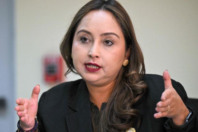 Ecuador's Risk Management Secretary Carolina Lozano speaks during an interview with AFP at her office in Quito on June 15, 2026. Ecuador estimates that the impact of the 2026–27 El Niсo will be "moderate" in its territory, where the climate phenomenon has left hundreds dead and caused multimillion-dollar losses in previous years, the Risk Management secretary told AFP on June 15, 2026. (Photo by Rodrigo BUENDIA / AFP)