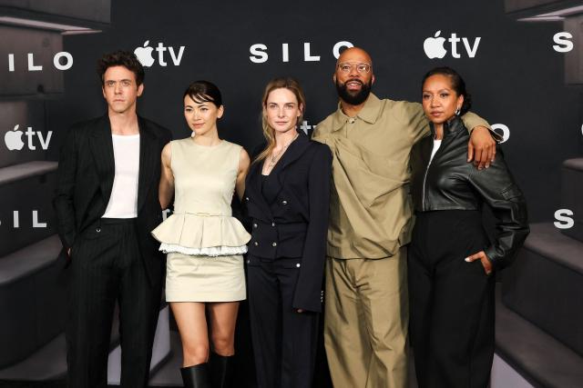(L-R) Australian actor Ashley Zukerman, English actress Jessica Henwick, Swedish actress and executive producer Rebecca Ferguson, US actor and rapper Common and Welsh actress Alexandria Riley attend Apple TV's "Silo" season 3 at Il Posto - Four Seasons Hotel in Los Angeles on June 15, 2026. (Photo by VALERIE MACON / AFP)
