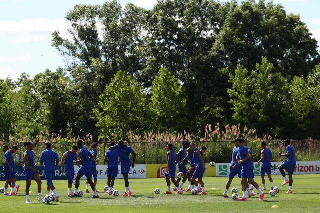 France's players take part in a training session at Melanie Lane Training Grounds in East Hannover, New Jersey on June 15, 2026, on the eve of the 2026 World Cup Group I football match between France and Senegal. (Photo by FRANCK FIFE / AFP)