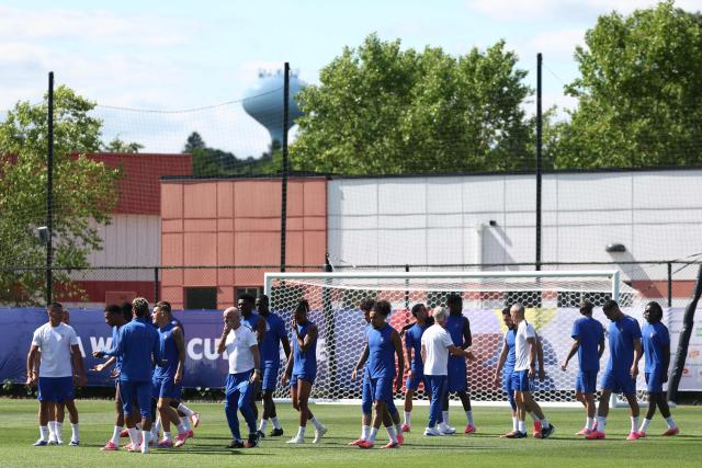 France's players take part in a training session at Melanie Lane Training Grounds in East Hannover, New Jersey on June 15, 2026, on the eve of the 2026 World Cup Group I football match between France and Senegal. (Photo by FRANCK FIFE / AFP)